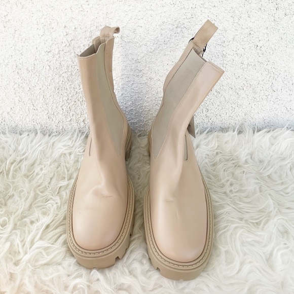 NWT Zara Ecru Tan Beige Leather Lug Sole Chelsea Boots Booties 10/40 - Picture 5 of 9